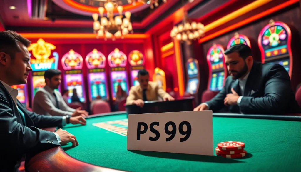 Experience the thrill of PS99 in a high-stakes poker game, showcasing excitement at a luxury casino table.