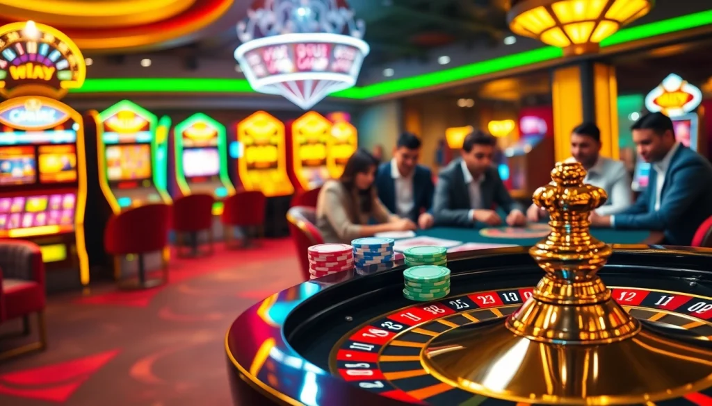 KJC casino scene featuring an exciting roulette game with vibrant chips and attentive players.