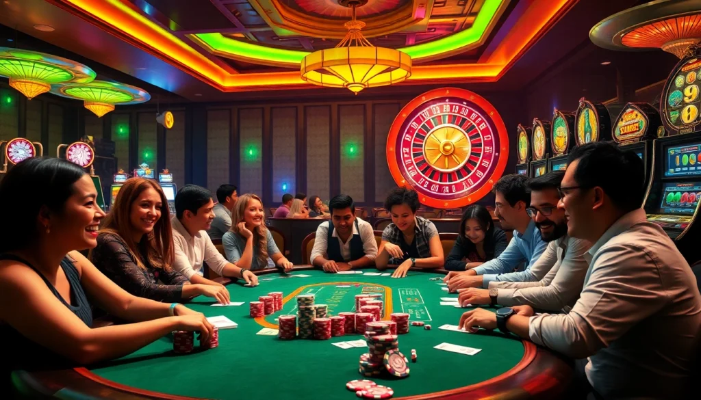 FLY88 illuminates the thrilling atmosphere of a poker game, showcasing vibrant chips and action-packed gameplay.