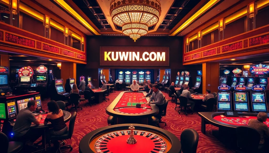 Experience the thrill of winning at KUWIN.COM with vibrant casino tables and excited players.