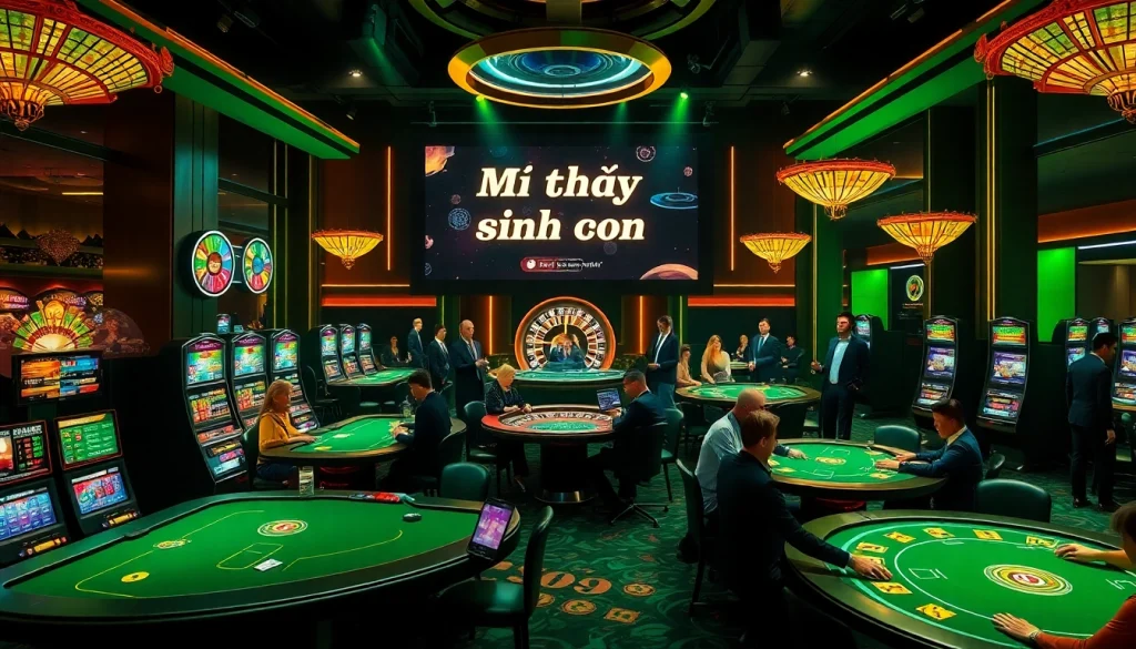 Capturing the thrill of winning, mơ thấy sinh con at an exciting casino table with players enjoying poker.