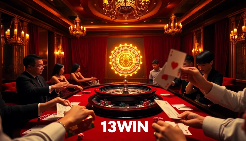 Experience 13WIN at the roulette table with players engaging in high-stake bets and thrilling gameplay.